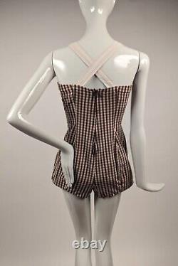 1950's Brown And White Check Bathing Suit By Catalina