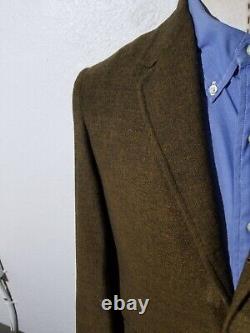 38R 50s Vintage Bespoke Brown Black Tweed Brass Buttons Blazer Jacket Sport Coat