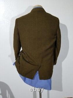 38R 50s Vintage Bespoke Brown Black Tweed Brass Buttons Blazer Jacket Sport Coat