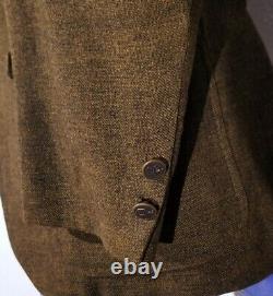 38R 50s Vintage Bespoke Brown Black Tweed Brass Buttons Blazer Jacket Sport Coat