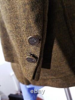 38R 50s Vintage Bespoke Brown Black Tweed Brass Buttons Blazer Jacket Sport Coat