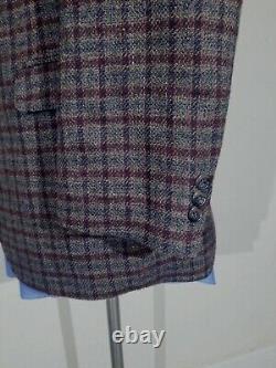 40R Vintage Brown Green Burgundy Tweed Gun check Blazer Jacket sport Coat