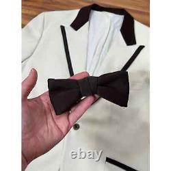 46R 1970s Vintage Ivory and Brown Tuxedo and Bow Tie by Kensington