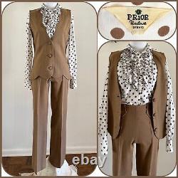 60s Prior Denver 3pc Western Suit Polka Dot Pearl Snap Ruffle Side Zip Pants VTG