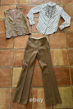 60s Prior Denver 3pc Western Suit Polka Dot Pearl Snap Ruffle Side Zip Pants VTG