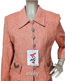 70s Vintage Orange Rainbow Flecked Tweed Blazer & Skirt Suit Size Medium NEW