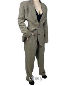 Adrienne Vittadini Wool Herringbone Suit Vintage 80s Career Wear Size 10/12