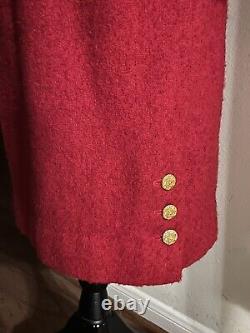 Albert Nipon Boutique Vintage 80s Red Wool Tweed Suit Sz 6 Gold Buttons Military