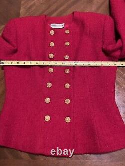 Albert Nipon Boutique Vintage 80s Red Wool Tweed Suit Sz 6 Gold Buttons Military