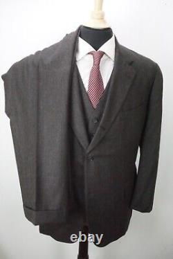 Brooks Brothers VINTAGE Gray Herringbone Flannel 3 Pc Suit Jacket Pants Vest 48