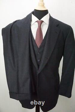 Brooks Brothers VINTAGE Solid Dark Blue Flannel 3 Pc Suit Jacket Pants Vest 48