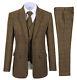 Brown Plaid Men 3 Pieces Suit Vintage Tweed Party Prom Groom Tuxedo Wedding Suit