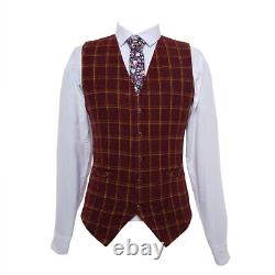 Burgundy Plaid Men Suit Tweed Vintage Check Retro Prom Groom Tuxedo Suit Custom
