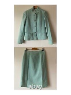 CHANEL VINTAGE 2 PIECE TWEED SKIRT AND JACKET SUIT Mint Green CC LOGO UK 8