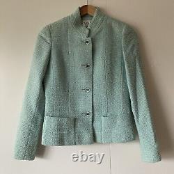 CHANEL VINTAGE 2 PIECE TWEED SKIRT AND JACKET SUIT Mint Green CC LOGO UK 8