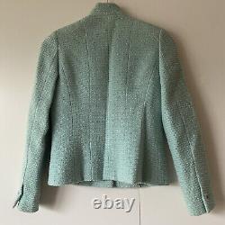 CHANEL VINTAGE 2 PIECE TWEED SKIRT AND JACKET SUIT Mint Green CC LOGO UK 8