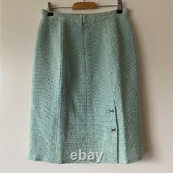 CHANEL VINTAGE 2 PIECE TWEED SKIRT AND JACKET SUIT Mint Green CC LOGO UK 8