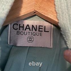 CHANEL VINTAGE 2 PIECE TWEED SKIRT AND JACKET SUIT Mint Green CC LOGO UK 8