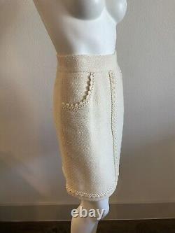 Chanel Vintage Cream Wool Tweed Skirt Suit Size 40 Skirt 38
