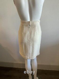 Chanel Vintage Cream Wool Tweed Skirt Suit Size 40 Skirt 38