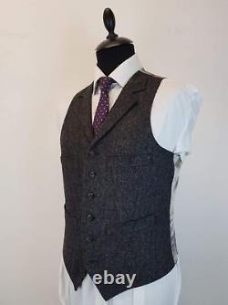 Charcoal Gray Vintage Tweed Herringbone Wool Blend Tailored Men Suit 3 Pieces