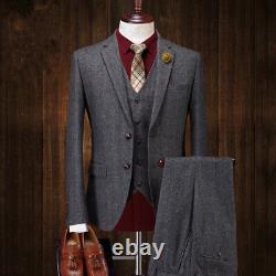 Charcoal Men's Vintage Suit 3 Pcs Tweed Fleck Classic Slim Fit Wool Blend Suits