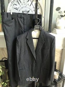 FIORAVANTI men's vintage bespoke suit gray withwhite brushstroke 44L