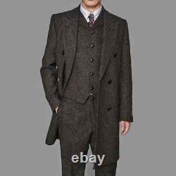 Fashion Men Suits Tweed Three-Piece Suit Tweed Vintage Business Wedding Tuxedos