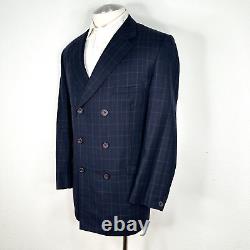 Gianni Versace Couture 1990's Dbl Breasted 100% Wool Blue Plaid Suit 46 56 34x31