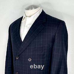 Gianni Versace Couture 1990's Dbl Breasted 100% Wool Blue Plaid Suit 46 56 34x31