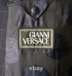 Gianni Versace Couture 1990's Dbl Breasted 100% Wool Blue Plaid Suit 46 56 34x31