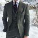 Gray Men Suit Herringbone Tweed Vintage Check Retro Prom Tuxedo Wedding 3 Piece