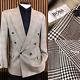 Hugo Boss Wool Silk 44 R Glen Check Plaid Double Breasted Vtg Blazer Jacket