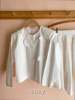 Issey Miyake Sport 1980s white crisp cotton poplin blouse skirt suit set dress