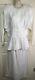 Jessica Mcclintock White Linen Skirt Jacket Suit Vintage Shoulder Pads Peplum