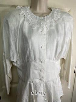 Jessica McClintock White Linen Skirt Jacket Suit Vintage shoulder pads peplum