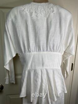 Jessica McClintock White Linen Skirt Jacket Suit Vintage shoulder pads peplum