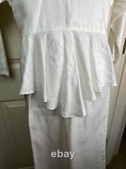 Jessica McClintock White Linen Skirt Jacket Suit Vintage shoulder pads peplum