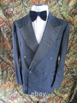 John Richman vintage 1940s black wool flannel DB formal tuxedo suit 38L