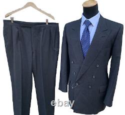 Lanvin Double Breasted Suit 42L 38x33 Wool Flannel Weight Peak Lapel Bespoke
