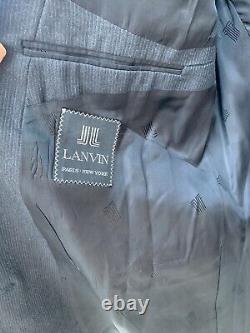 Lanvin Double Breasted Suit 42L 38x33 Wool Flannel Weight Peak Lapel Bespoke