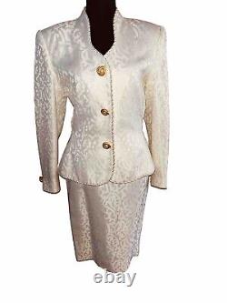 Lillie Rubin Nolan Miller Ivory Brocade Skirt Suit Vintage 80s Sz 8 Church Suit