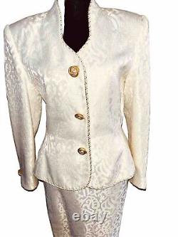 Lillie Rubin Nolan Miller Ivory Brocade Skirt Suit Vintage 80s Sz 8 Church Suit
