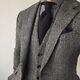 Men Suit Gray Herringbone Tweed Vintage Check Prom Groom Tuxedo Wedding Suit