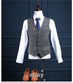 Men Suit Gray Plaid Tweed Vintage Check Retro Prom Groom Tuxedo Wedding Suit