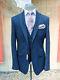 Men Suit Navy Blue Tweed Herringbone Vintage Check Prom Tuxedo Wedding Suit