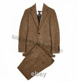 Men Suit Wool Herringbone Tweed Vintage Check Prom Groom Tuxedo Wedding Suits