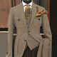 Men's Tweed Herringbone Suit Vintage Safari Jacket Slim Fit Blazer Wedding Groom