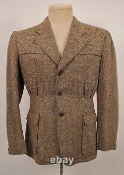 Men's VTG 30s 40s Green & Brown Tweed Pinch Front Blazer Suit Jacket Sz 36 1930s