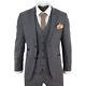 Mens 3 Piece Suit Tweed Check Vintage Retro Tailored Fit 1920s